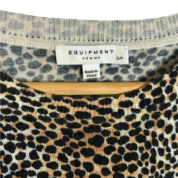 Equipment Femme Sweater Leopard Cheetah Animal Print 100% Wool Women's Size S - Picture 5 of 10